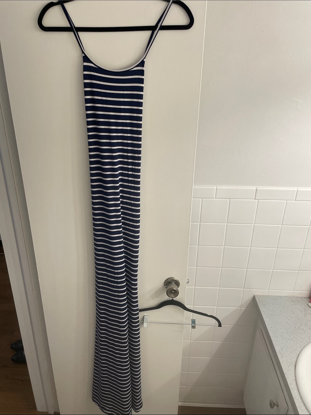 Navy & White Striped Maxi Dress